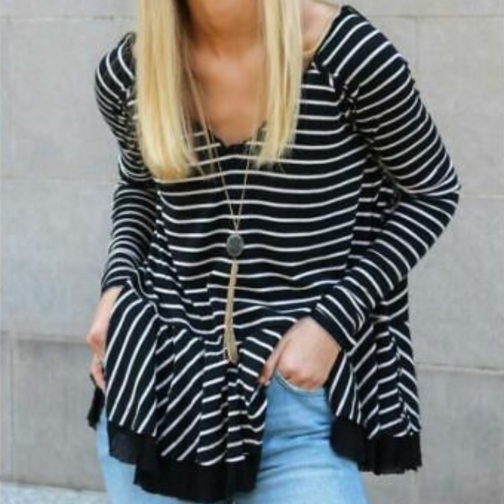 Free People Flouncy Bottom Striped Boho Tunic